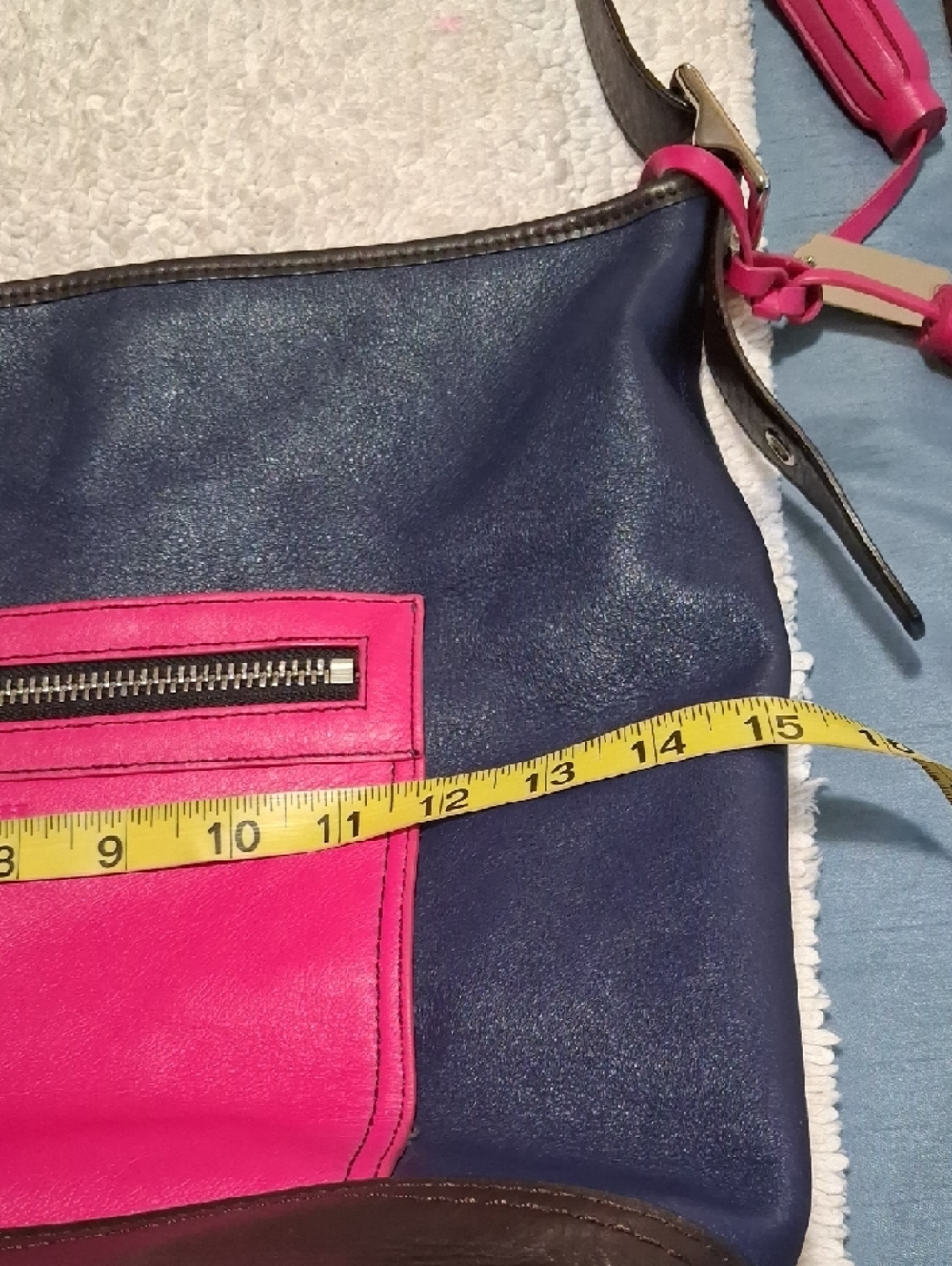 Coach Legacy Colorblock Navy and Hot Pink Leather Duffle Bag - Picture 5 of 9